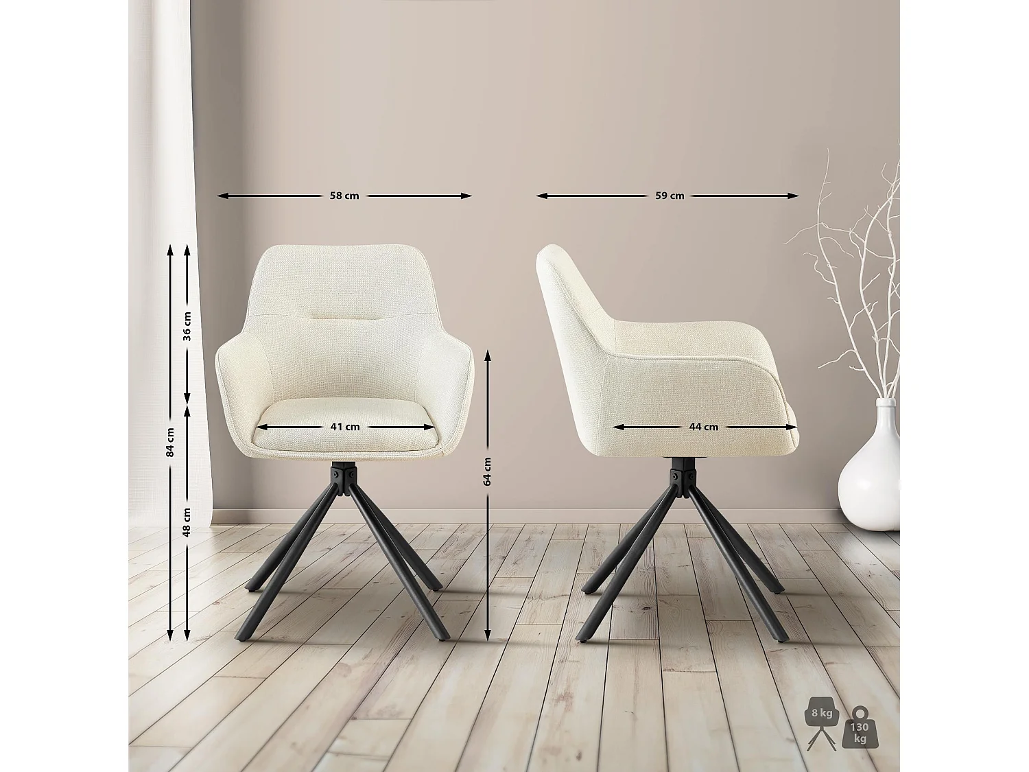 chaises avec accoudoirs - Tissu - Crème - Tipton