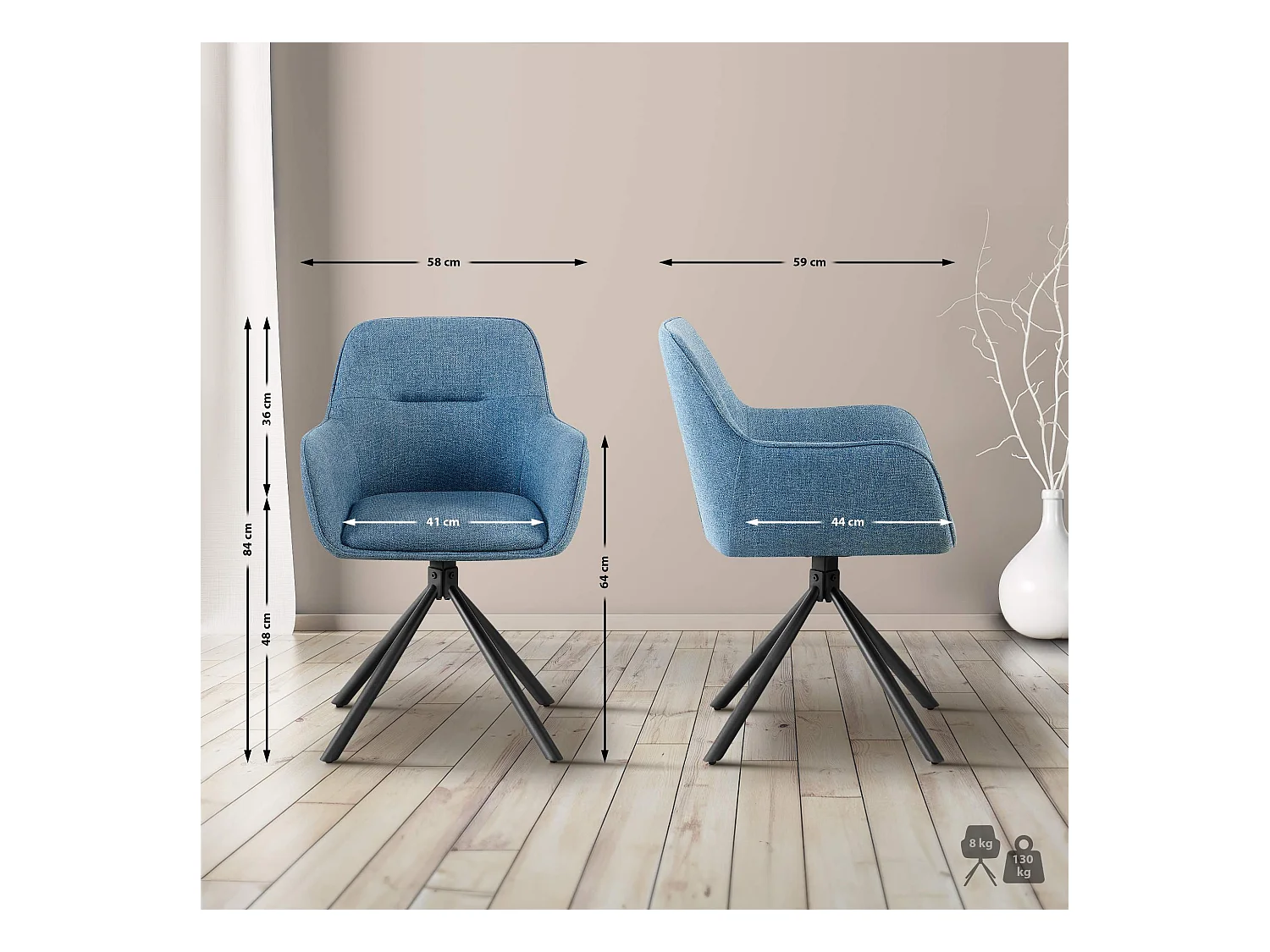 chaises avec accoudoirs - Tissu - Bleu - Tipton