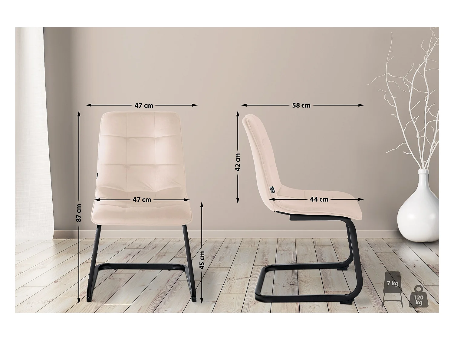 Freischwinger Stuhl - Metall - creme - Vermont