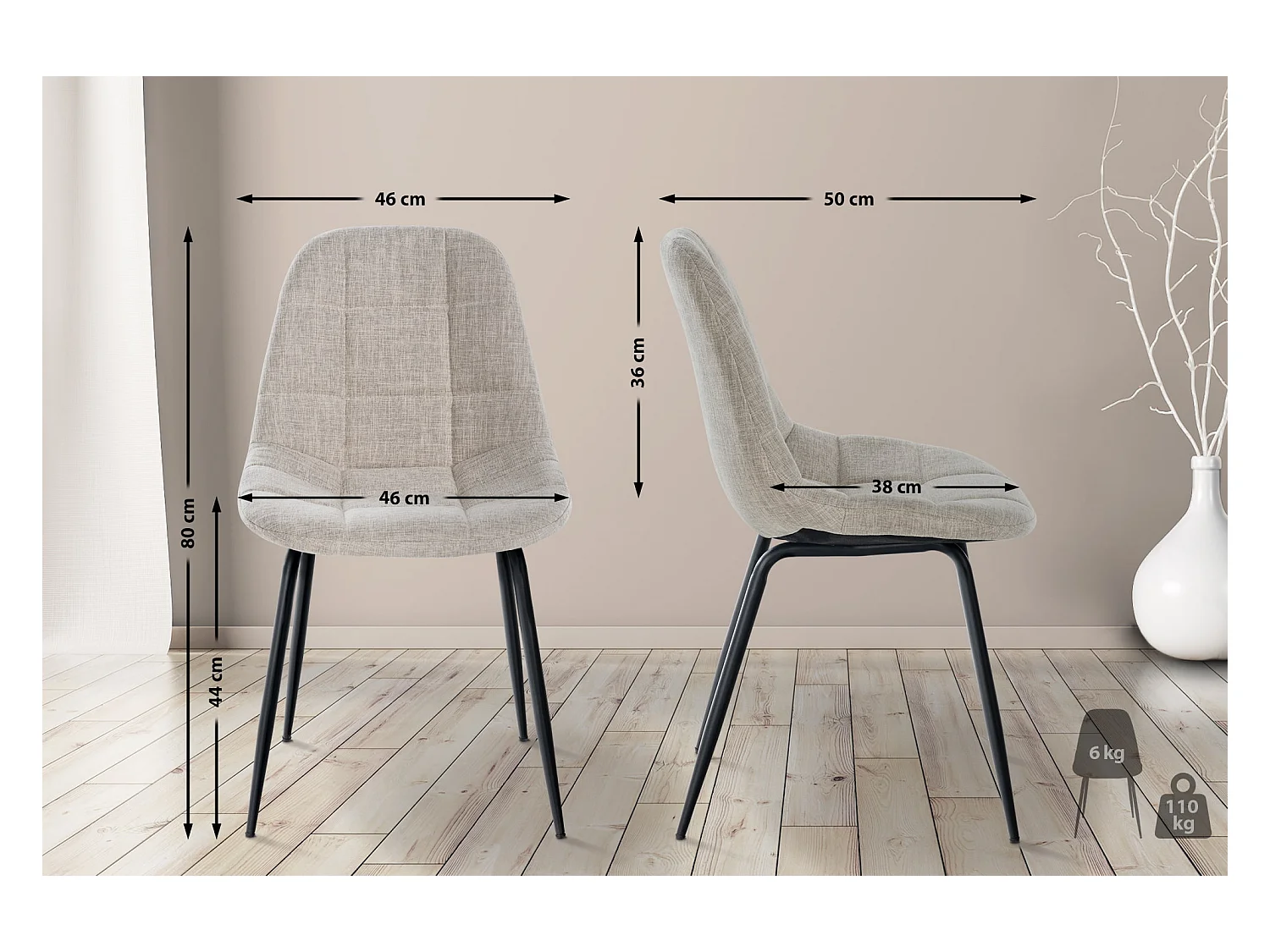 Lot de 2  chaise salle à manger - Tissu - Crème - Tom