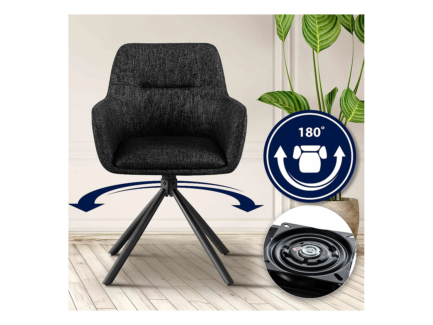 chaises avec accoudoirs - Tissu - Noir - Tipton