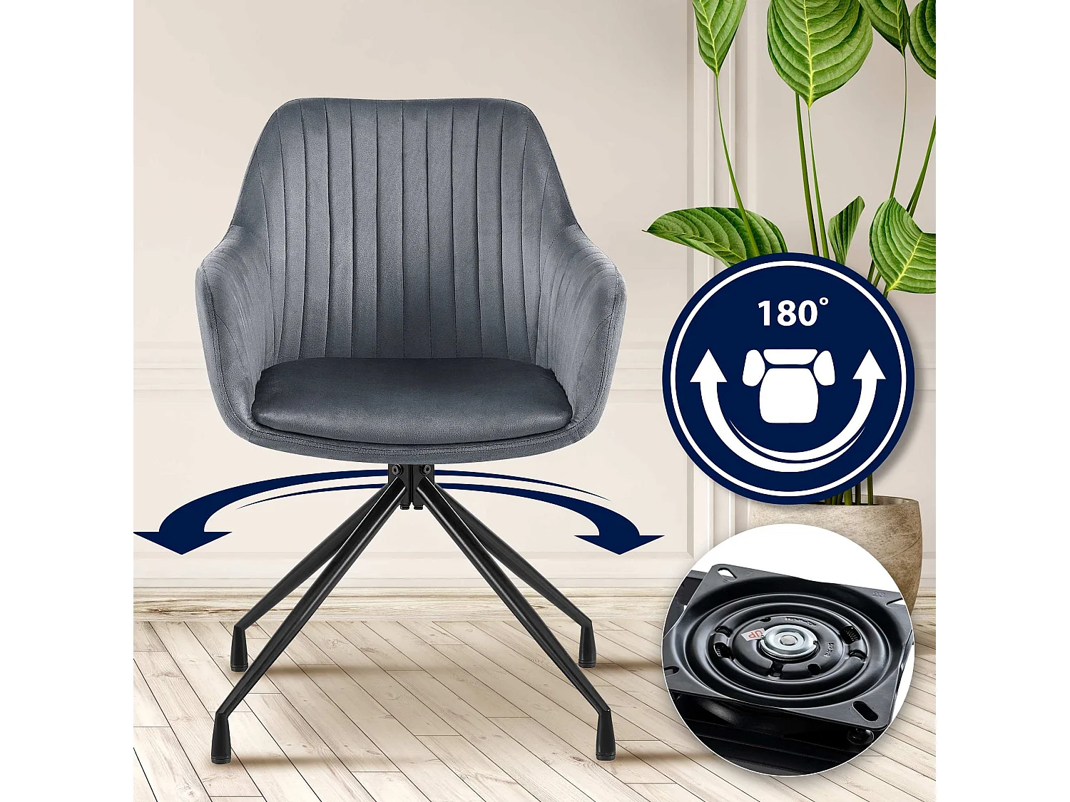 chaise salle à manger - Velours - Gris foncé - Welby