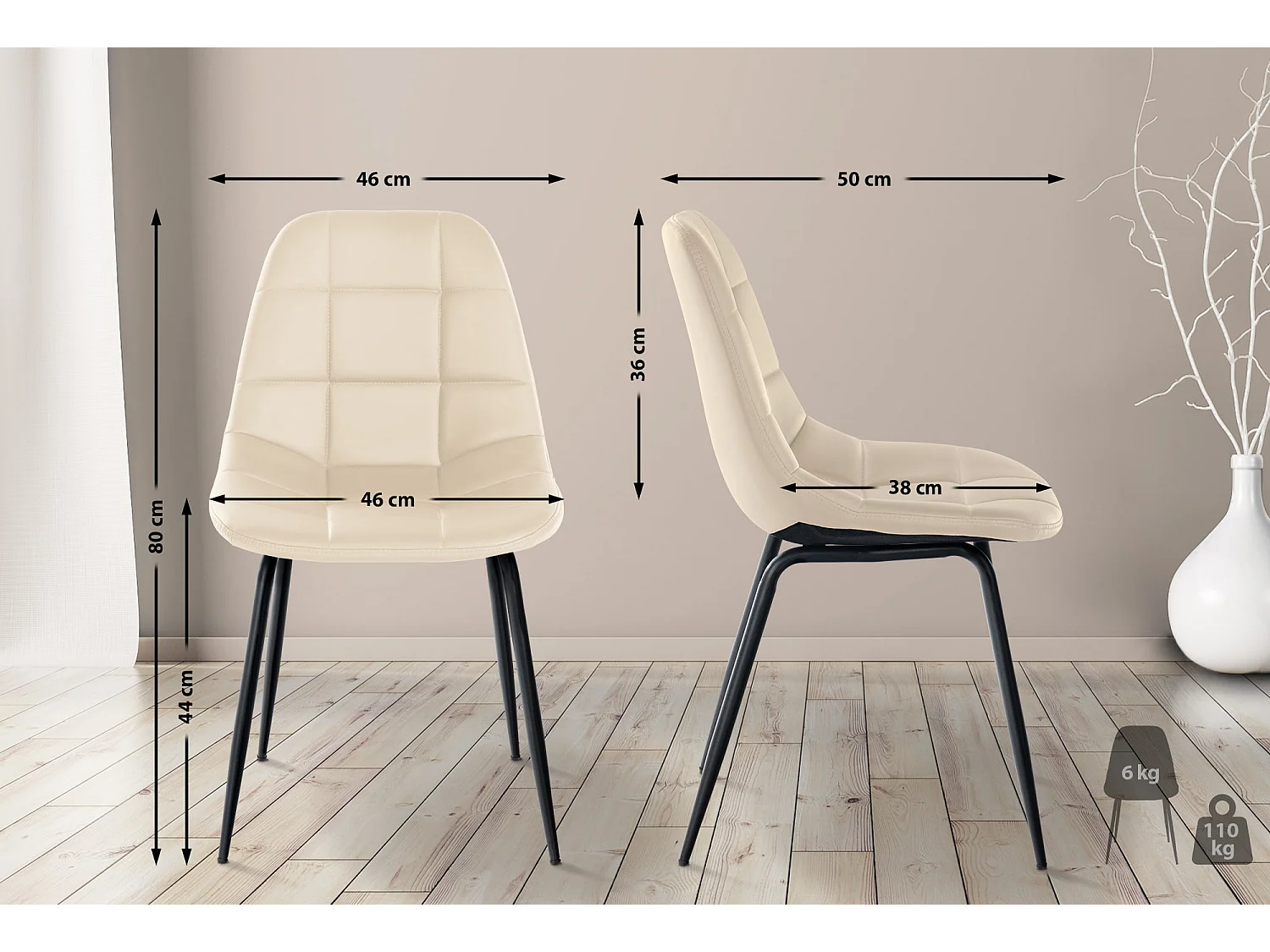 Lot de 2  chaise salle à manger - Similicuir - Crème - Tom