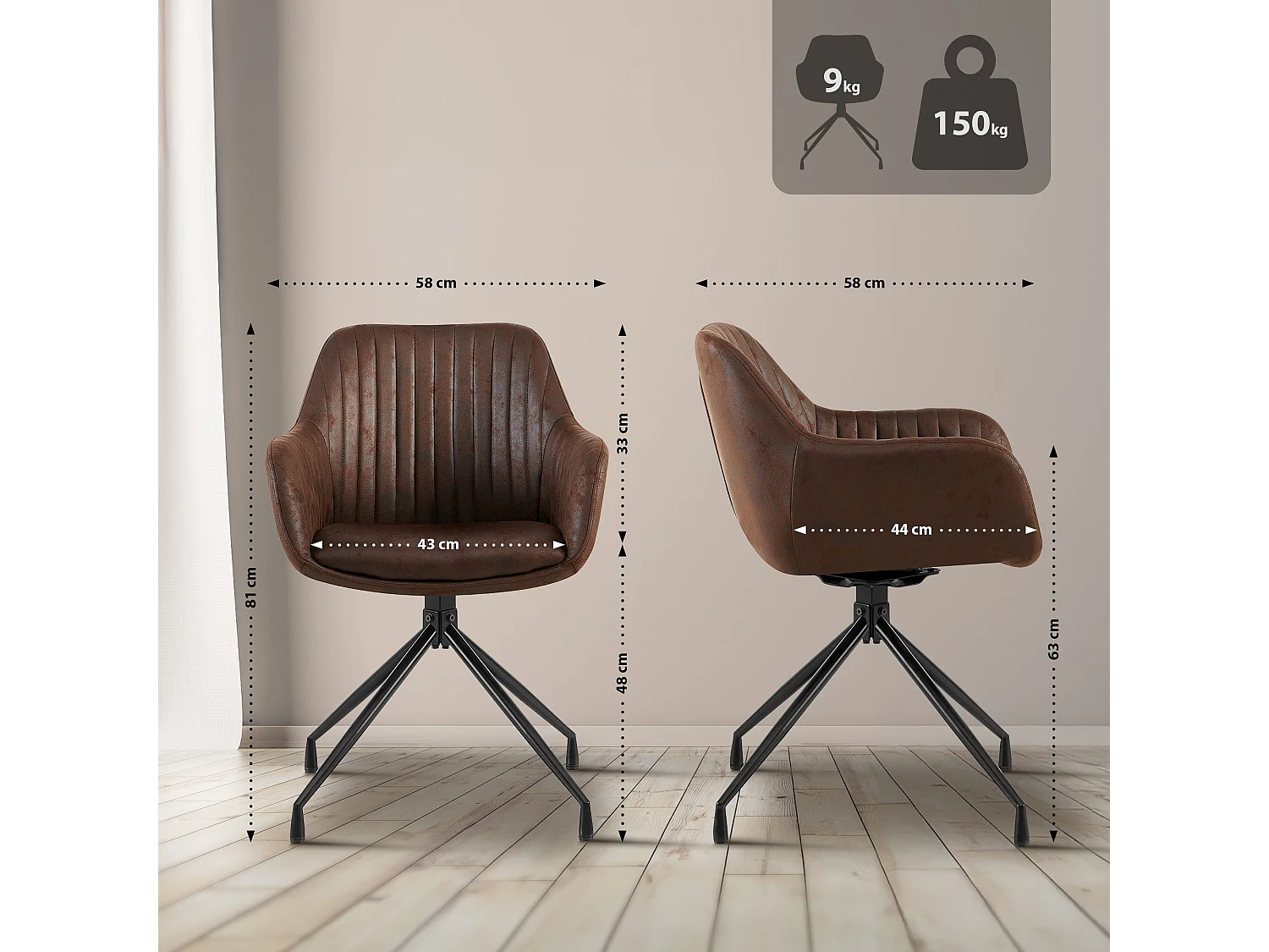 chaise salle à manger - Similicuir vintage - Marron foncé - Welby