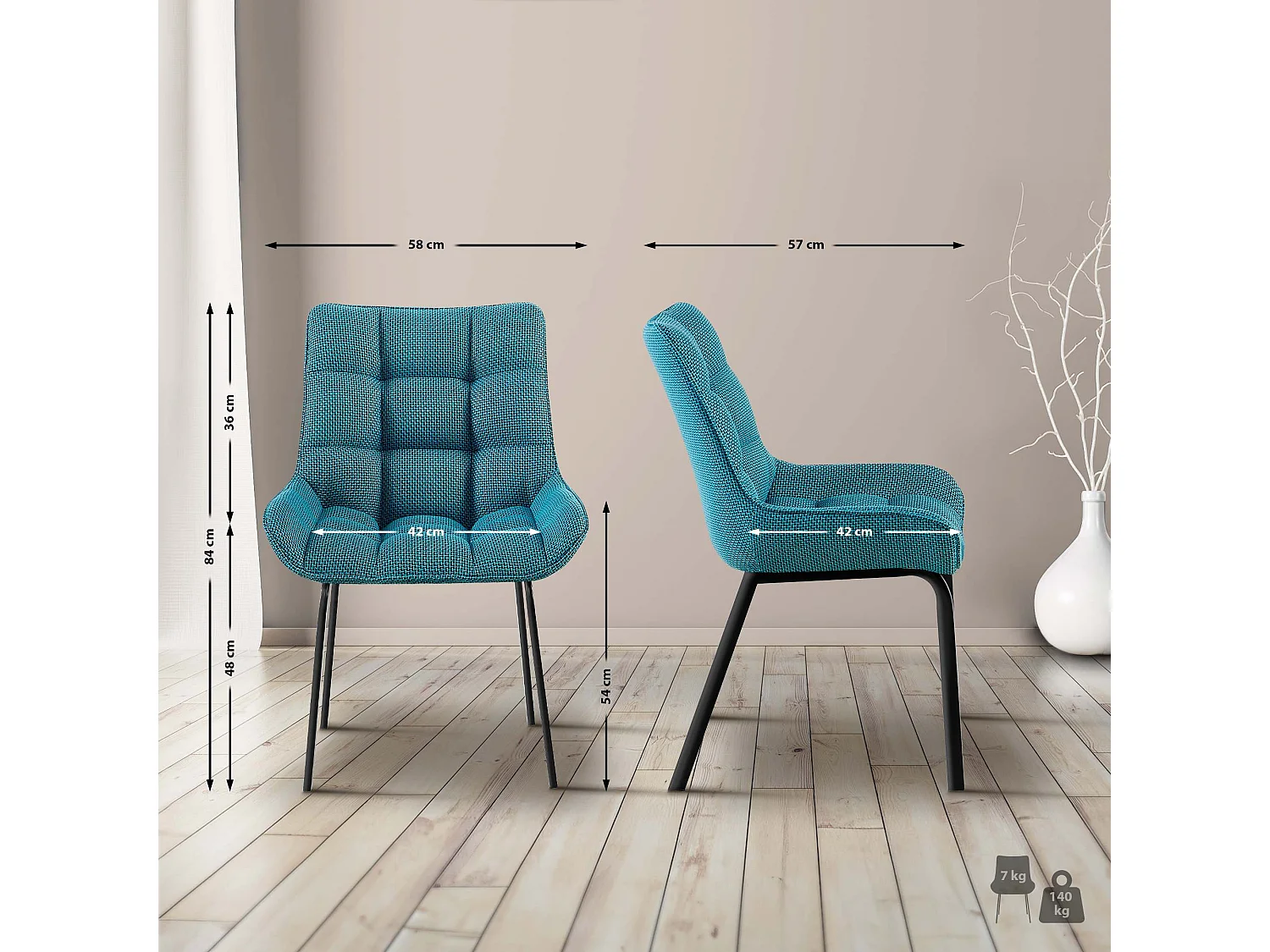 chaise salle à manger - Tissu - Turquoise - Saranda