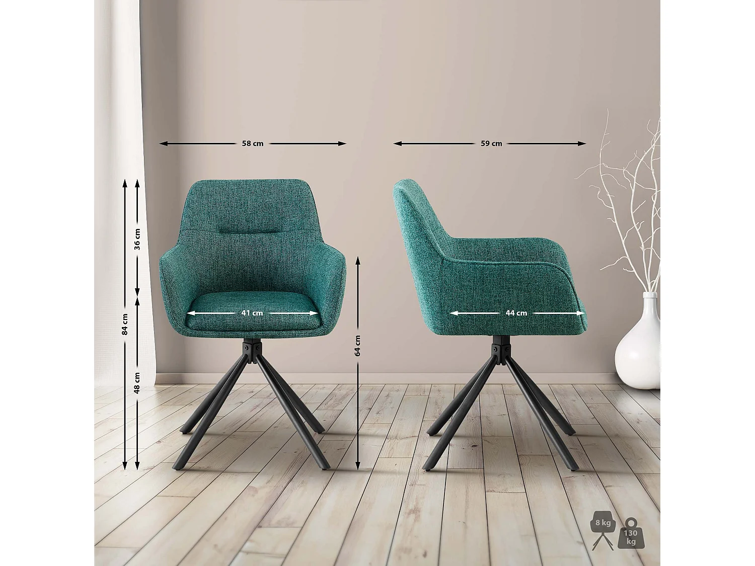 chaises avec accoudoirs - Tissu - Vert foncé - Tipton