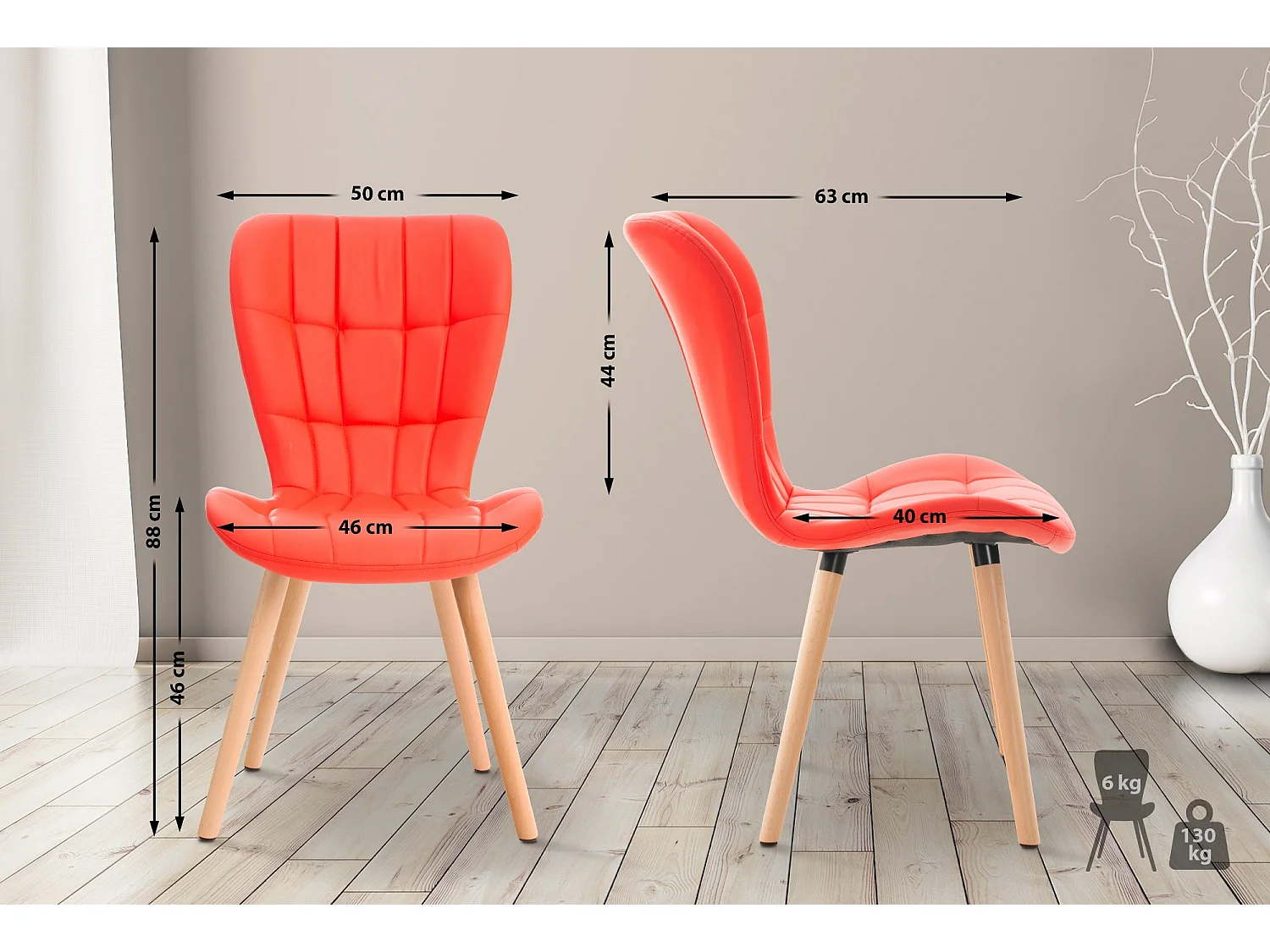 chaise salle à manger - Similicuir & Nature - Rouge - Elda