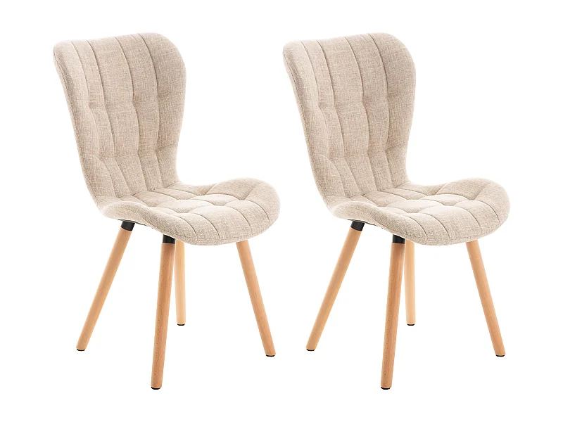 Lot de 2  chaise salle à manger - Tissu - Crème - Elda