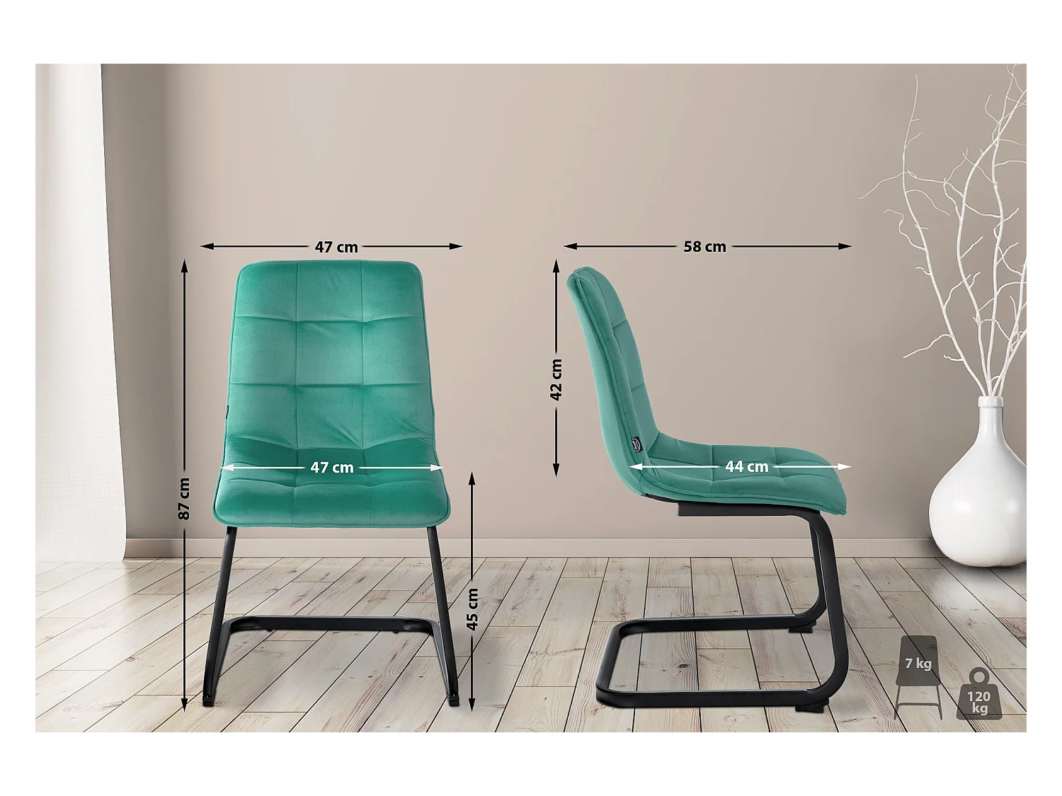 Lot de 2  chaises oscillantes - Velours - Vert - Vermont