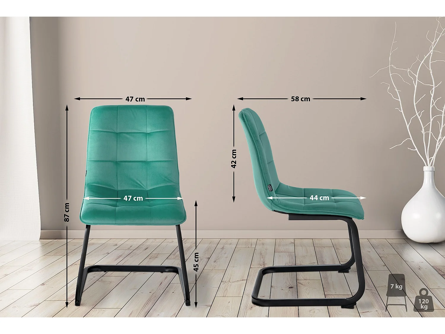 Lot de 2  chaises oscillantes - Velours - Vert - Vermont