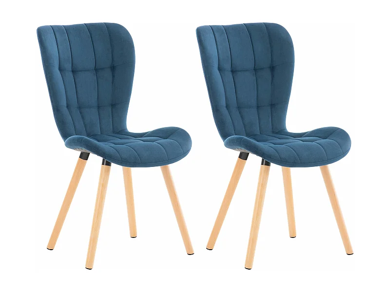 Lot de 2  chaise salle à manger - Velours - Bleu - Elda