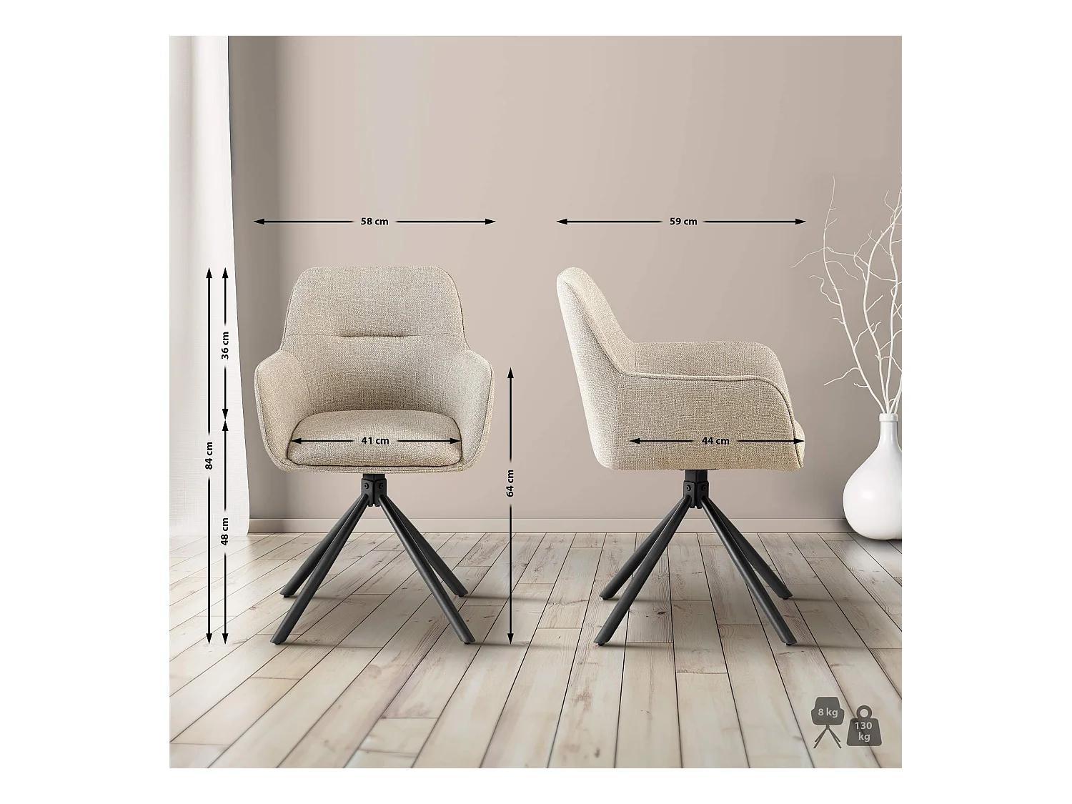 chaises avec accoudoirs - Tissu - Taupe - Tipton
