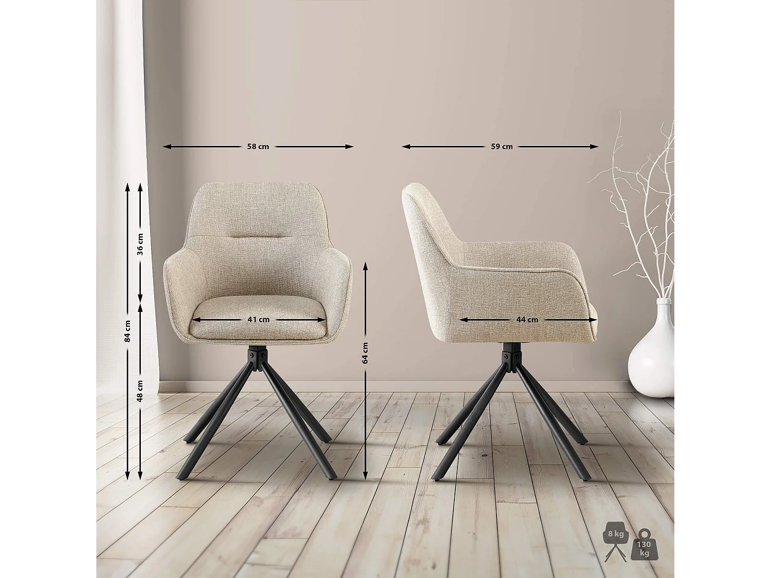 chaises avec accoudoirs - Tissu - Taupe - Tipton
