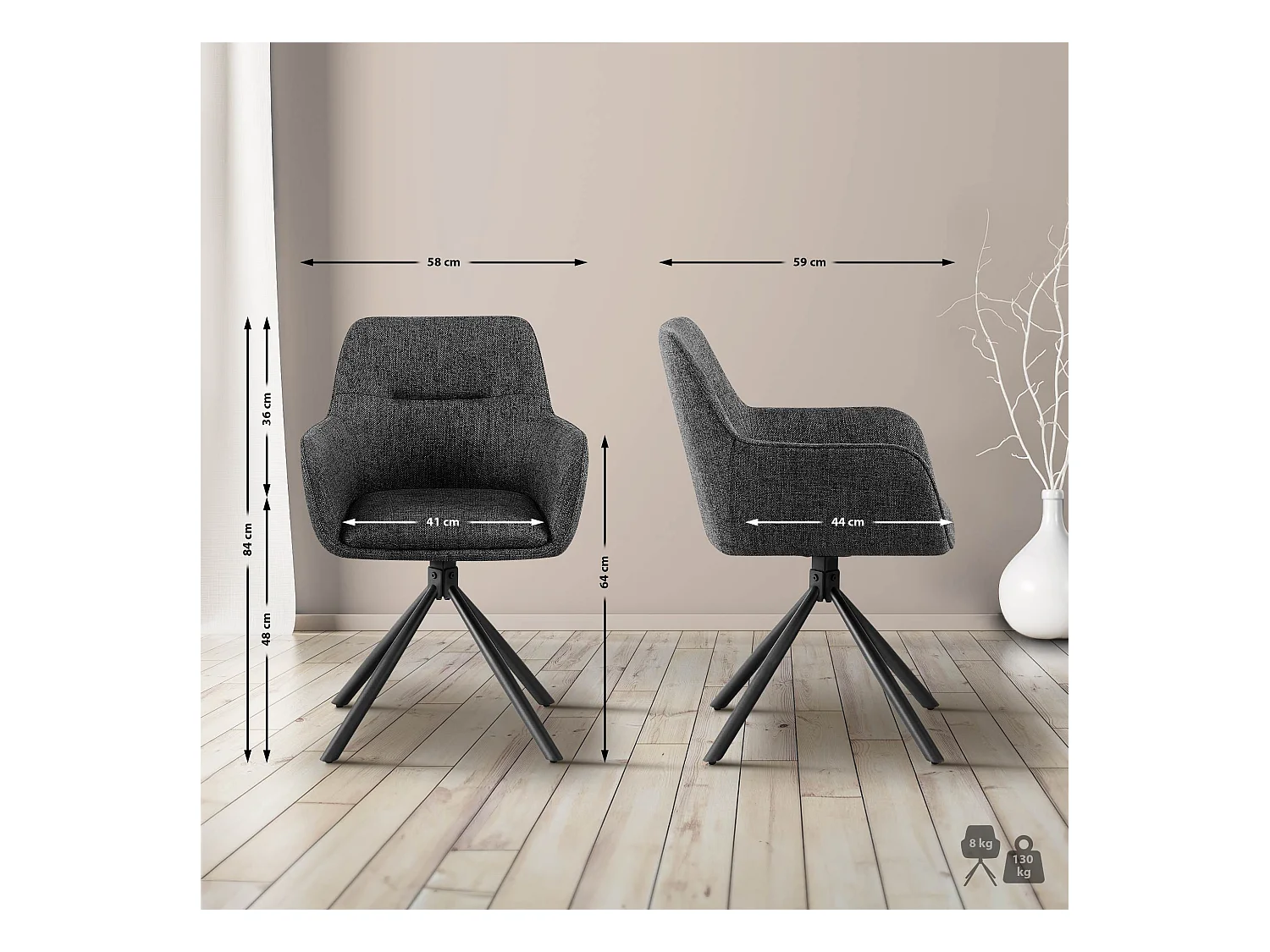 chaises avec accoudoirs - Tissu - Gris foncé - Tipton