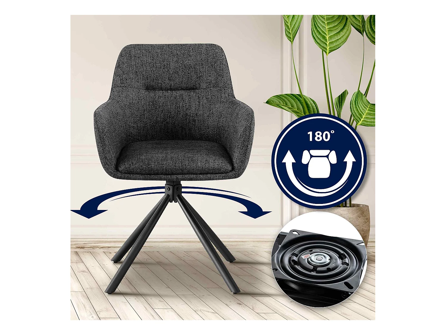 chaises avec accoudoirs - Tissu - Gris foncé - Tipton