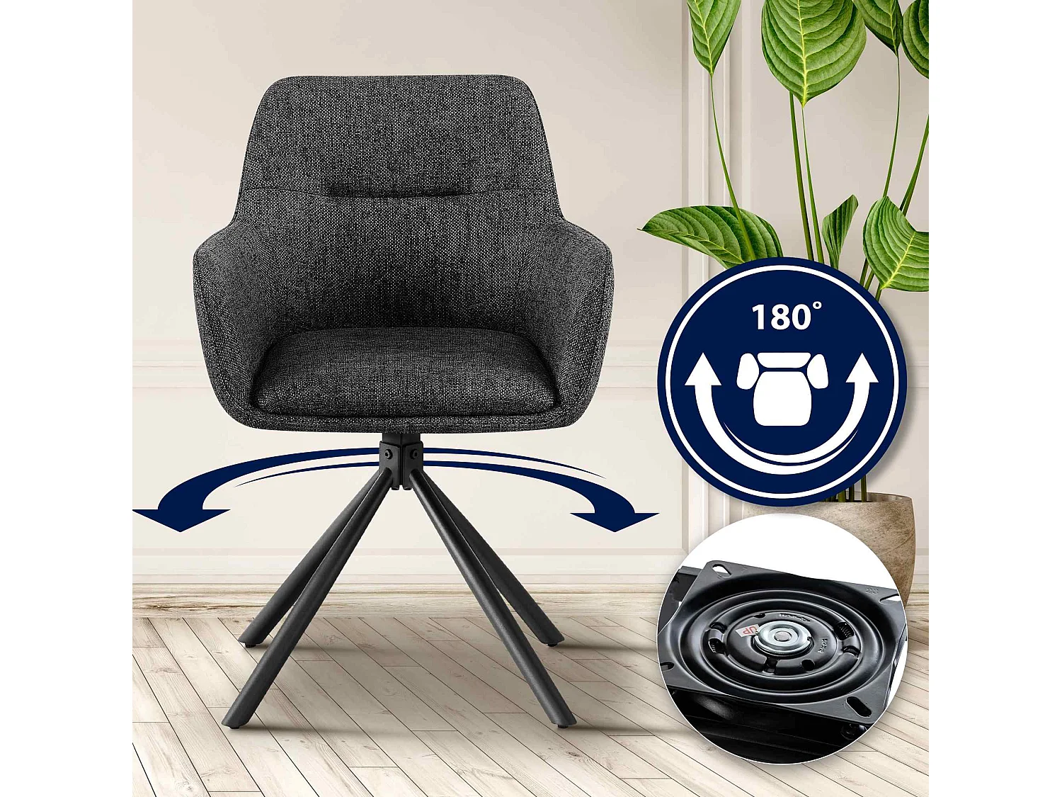 chaises avec accoudoirs - Tissu - Gris foncé - Tipton