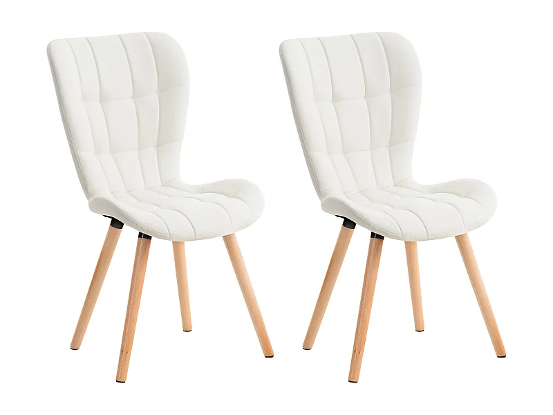 Lot de 2  chaise salle à manger - Similicuir - Blanc - Elda
