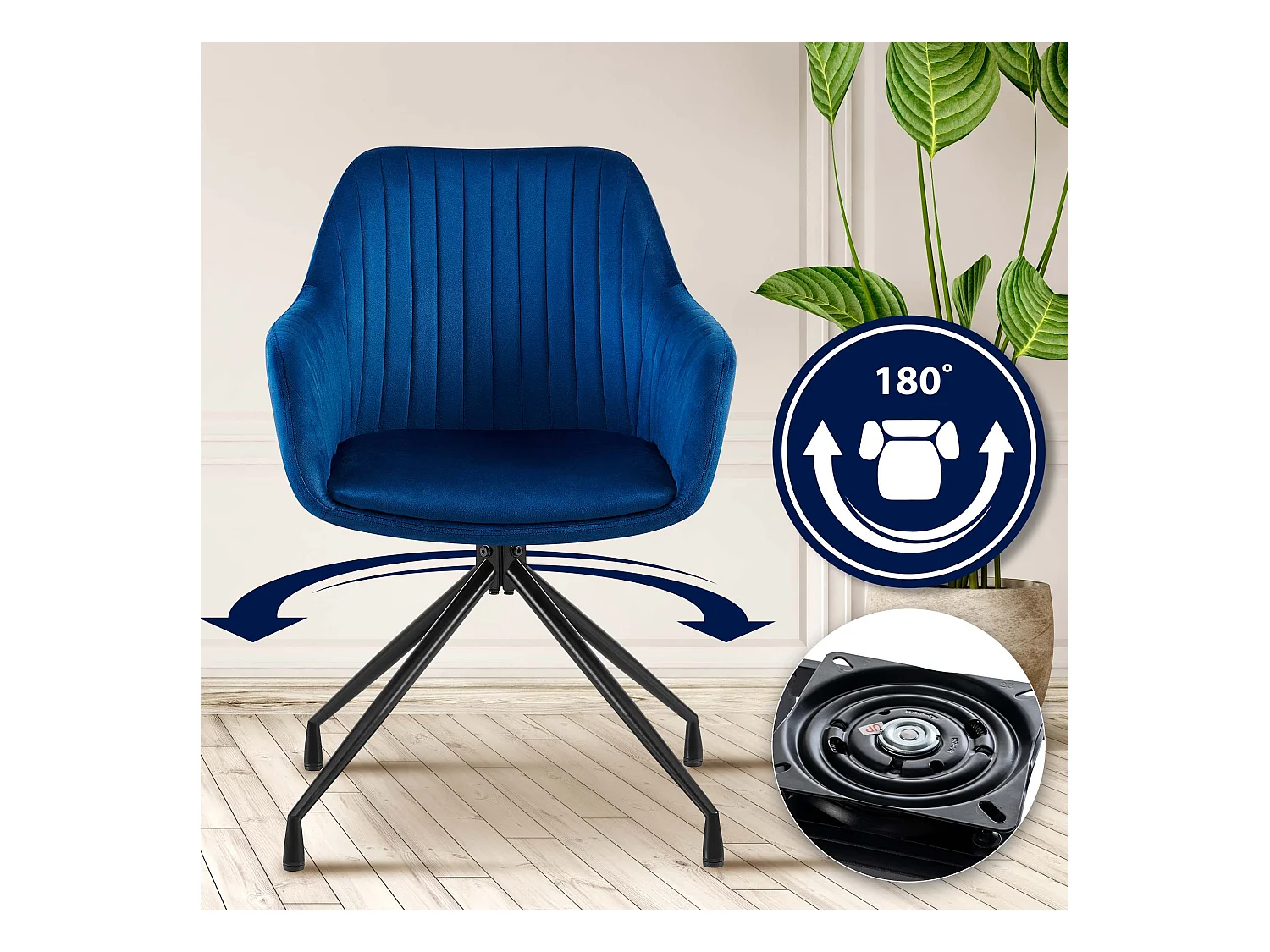 chaise salle à manger - Velours - Bleu foncé - Welby