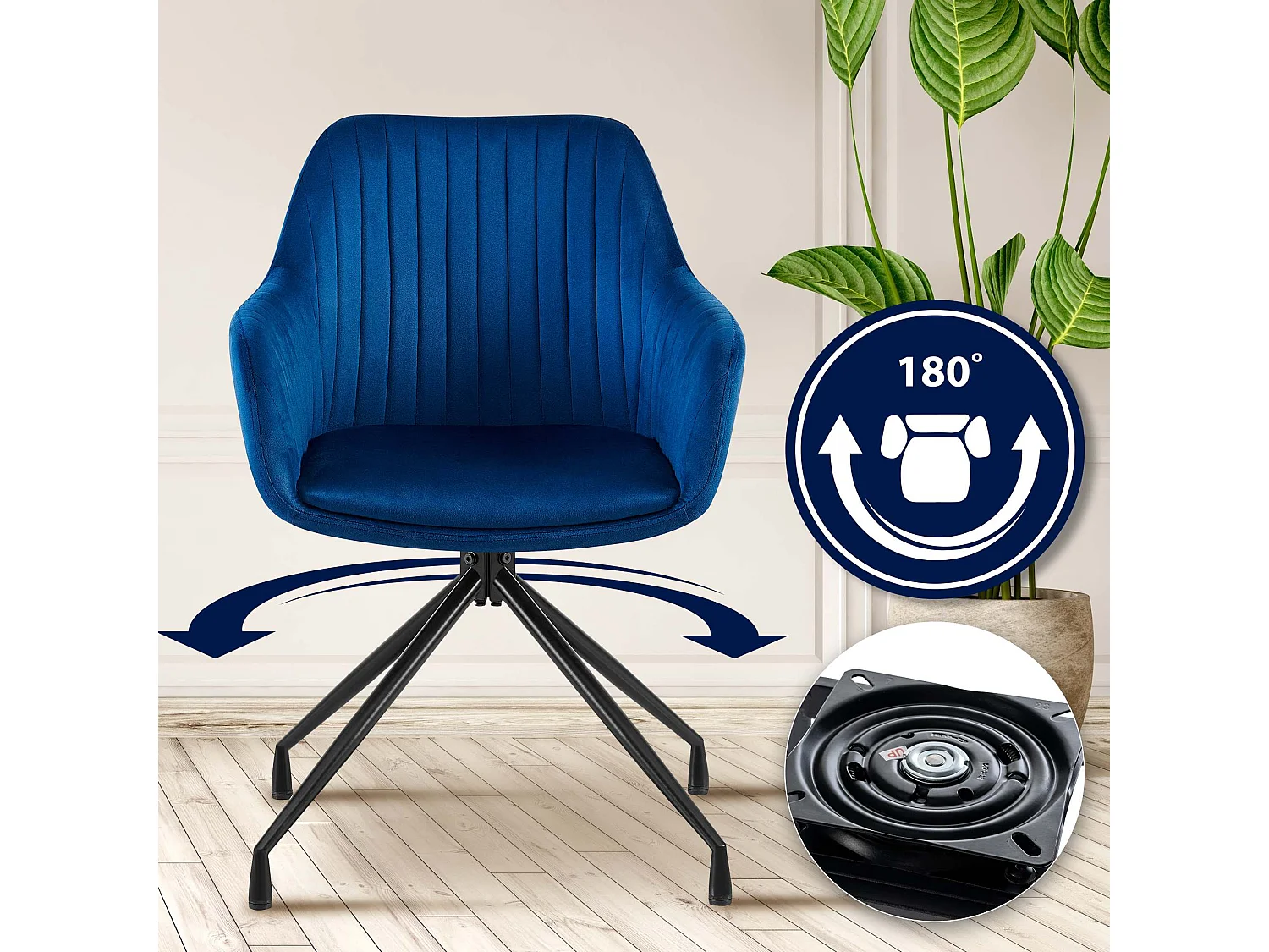 chaise salle à manger - Velours - Bleu foncé - Welby