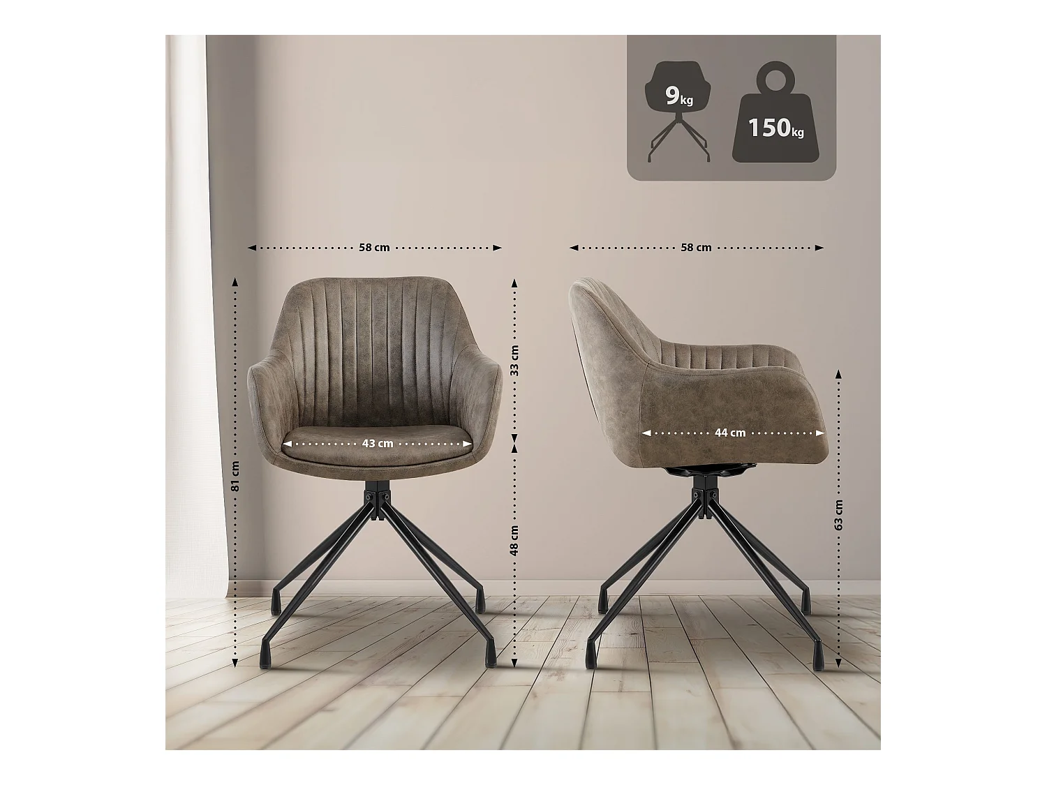 chaise salle à manger - Similicuir vintage - Gris - Welby