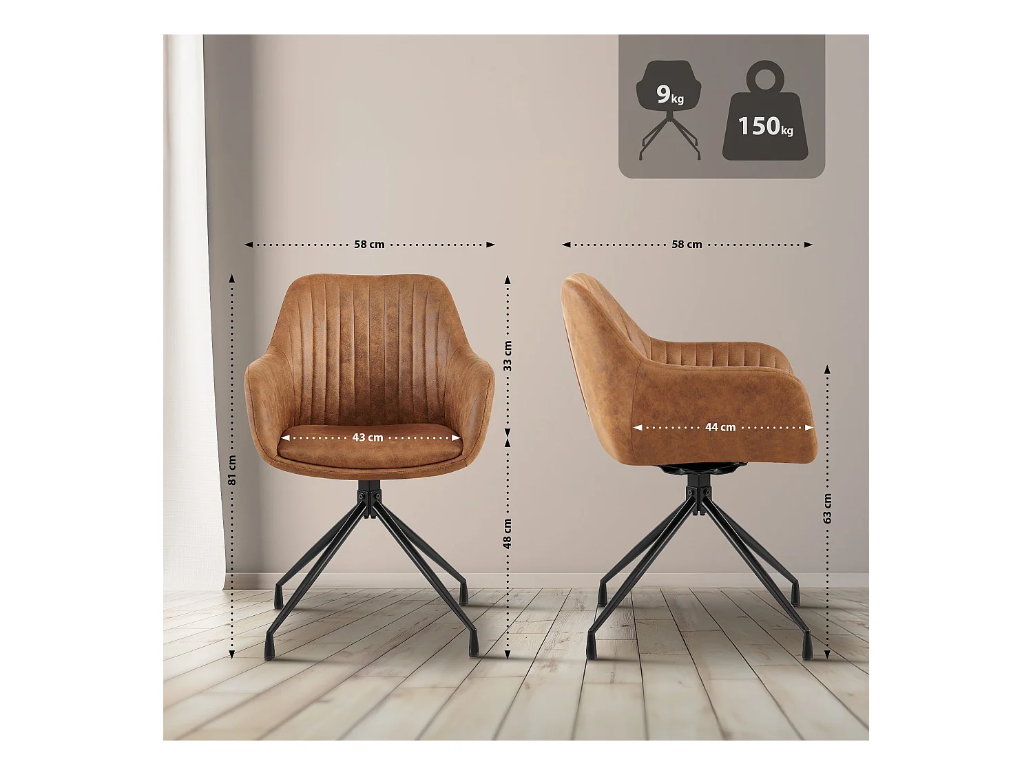 chaise salle à manger - Similicuir vintage - Marron clair - Welby