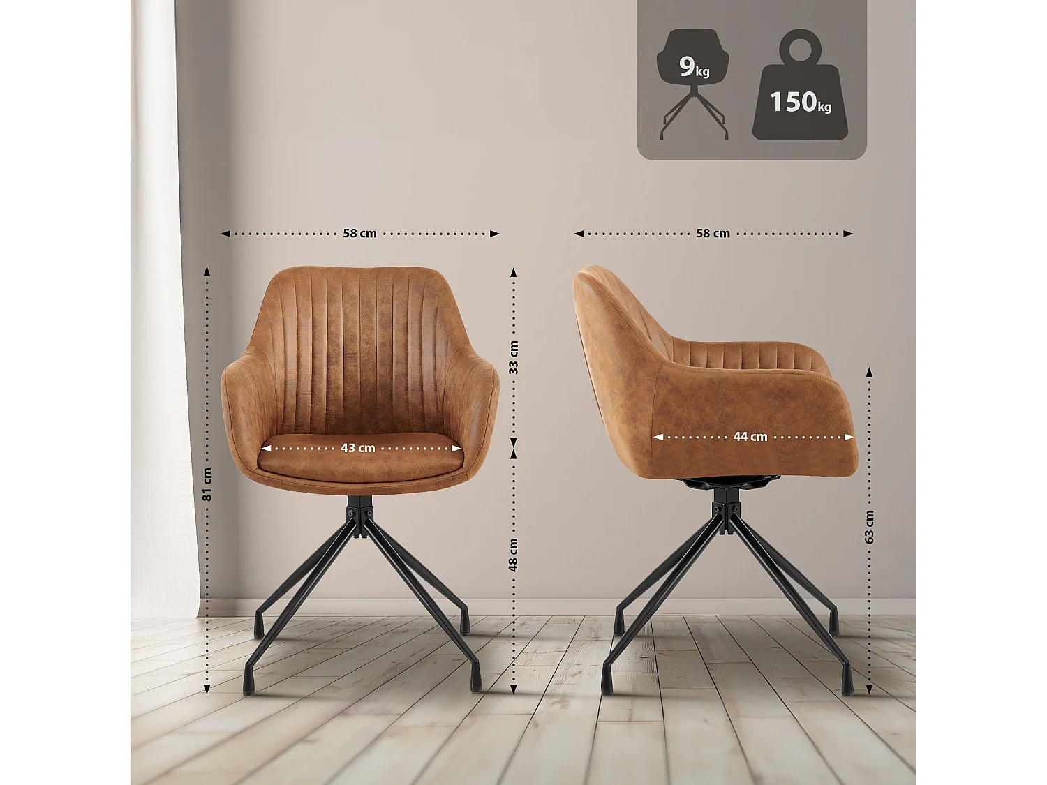 chaise salle à manger - Similicuir vintage - Marron clair - Welby