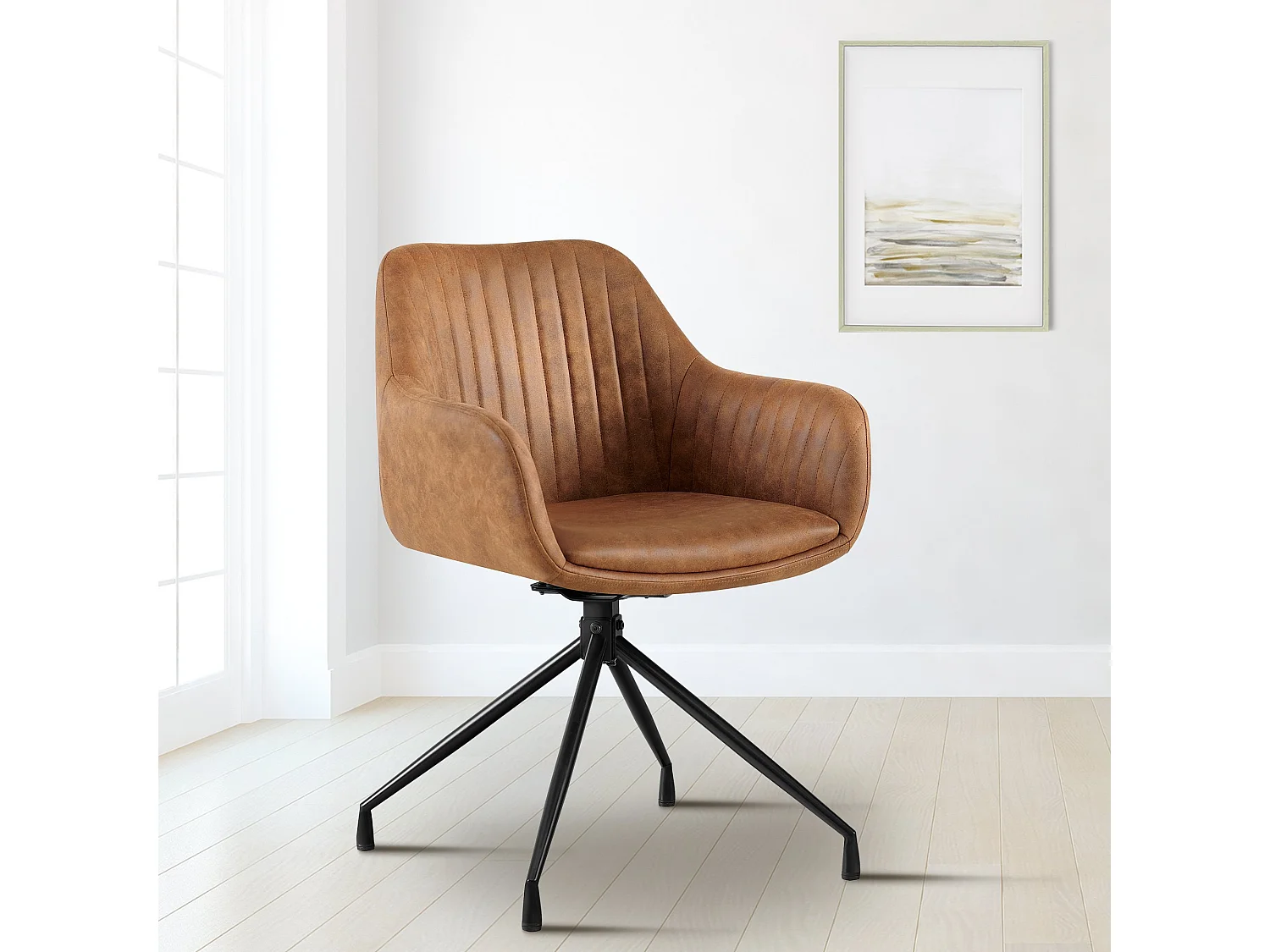 chaise salle à manger - Similicuir vintage - Marron clair - Welby