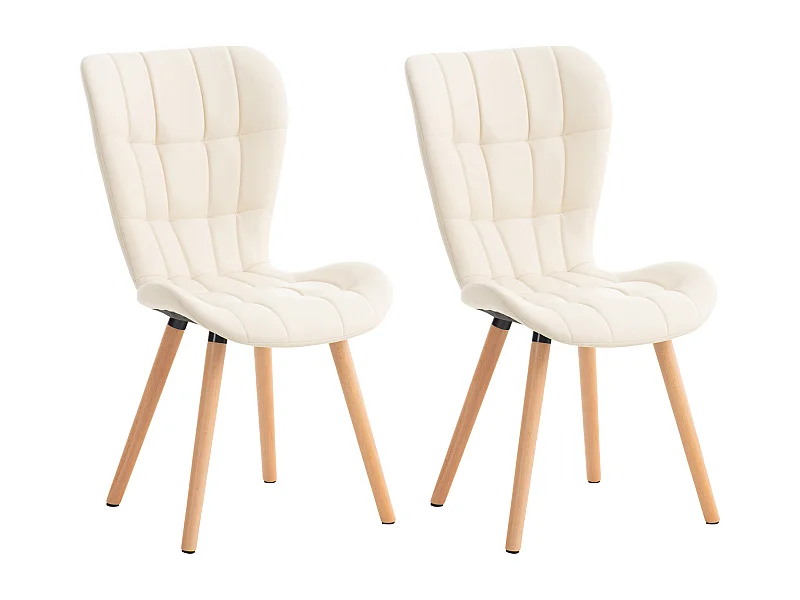 Lot de 2  chaise salle à manger - Similicuir - Crème - Elda