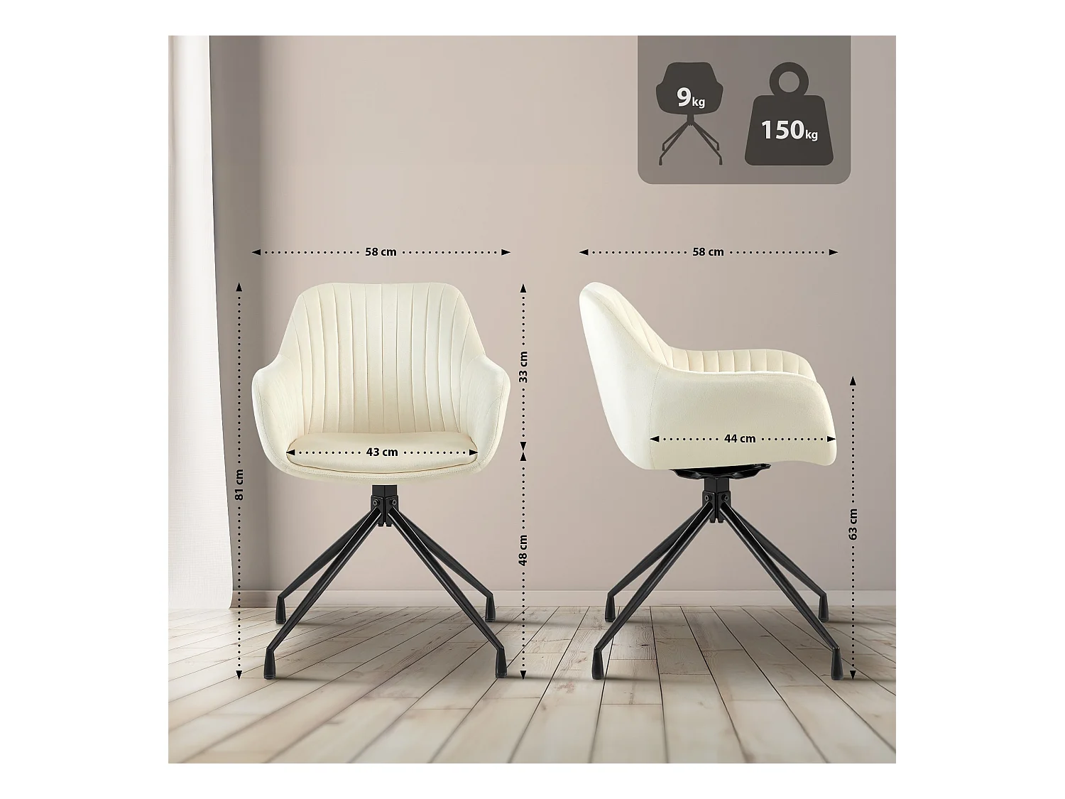 chaise salle à manger - Velours - Crème - Welby