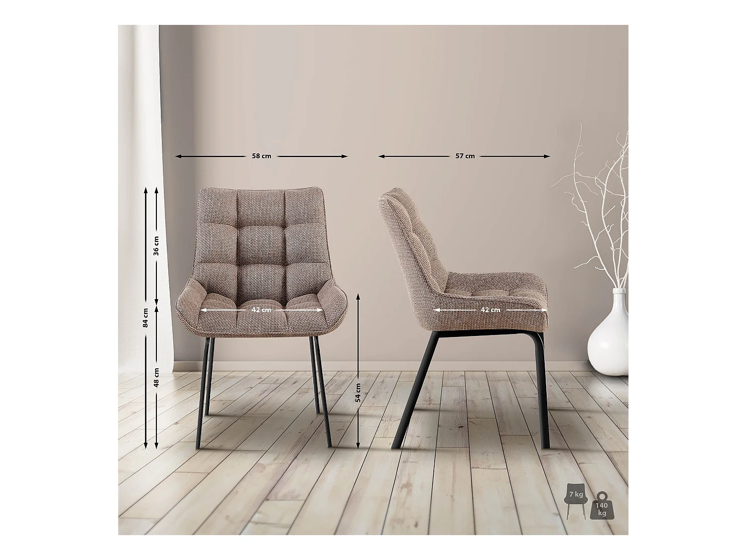 chaise salle à manger - Tissu - Marron terre - Saranda