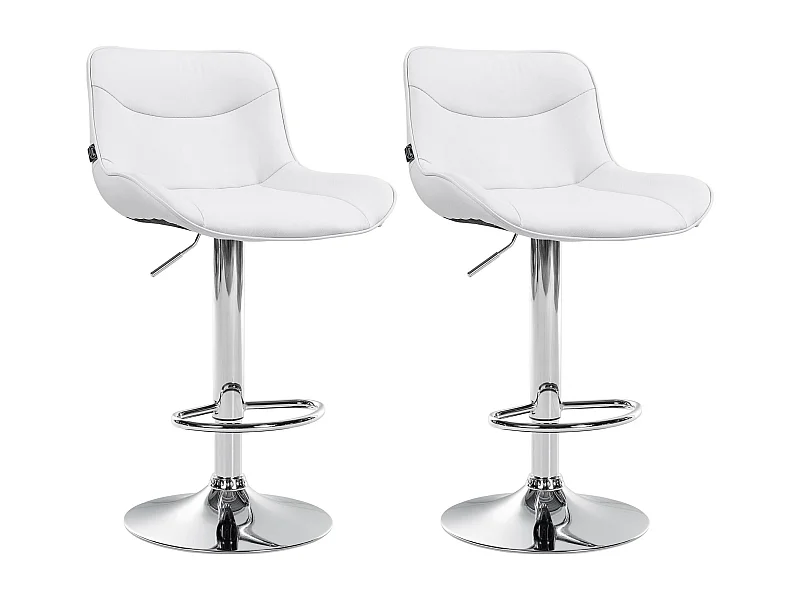 Lot de 2  Tabouret de bar - Similicuir & Chrome - Blanc - Vonore
