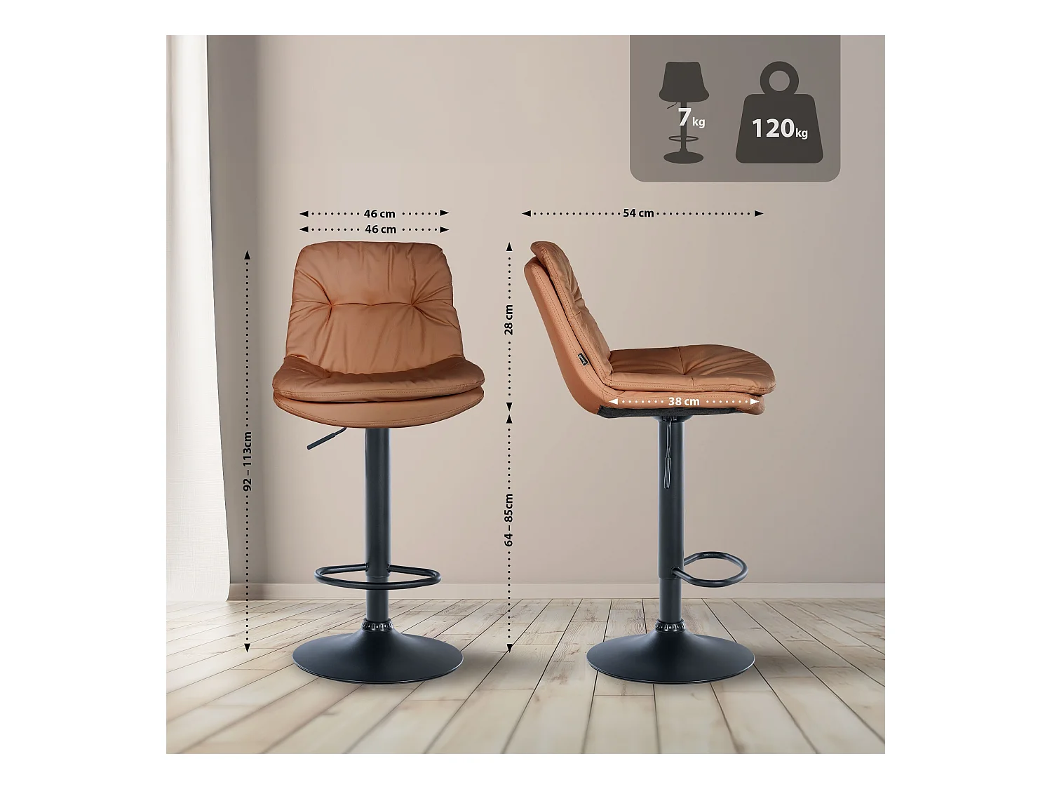 Tabouret de bar - Similicuir - Marron clair - Laurel