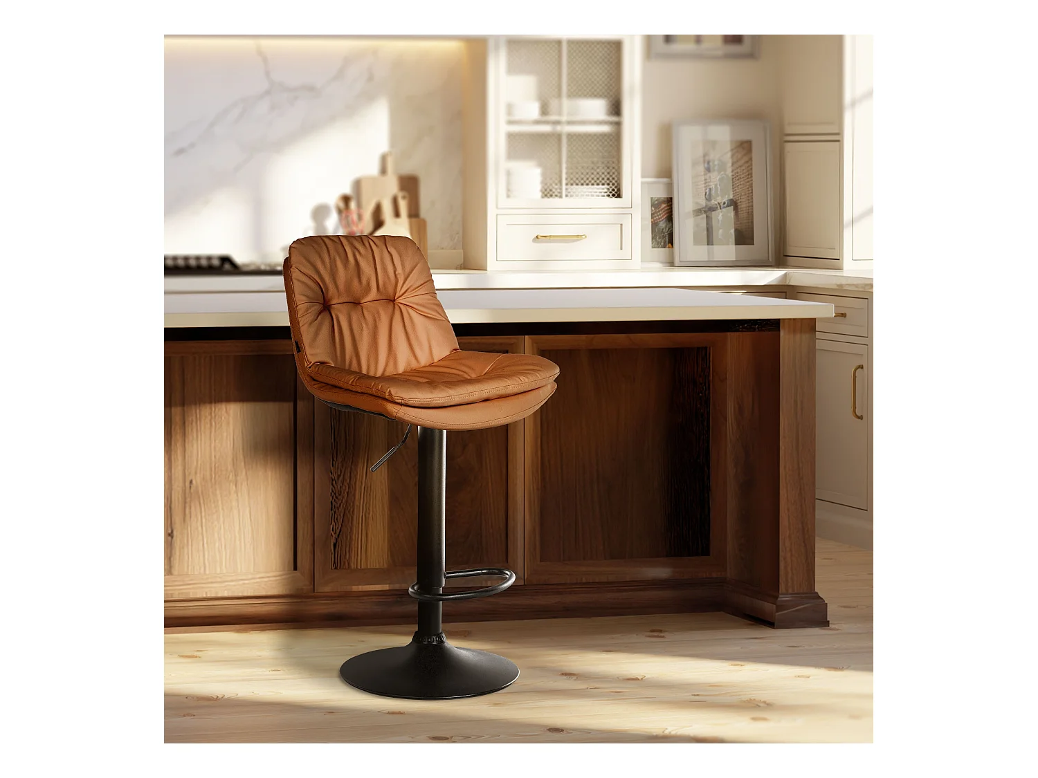 Tabouret de bar - Similicuir - Marron clair - Laurel