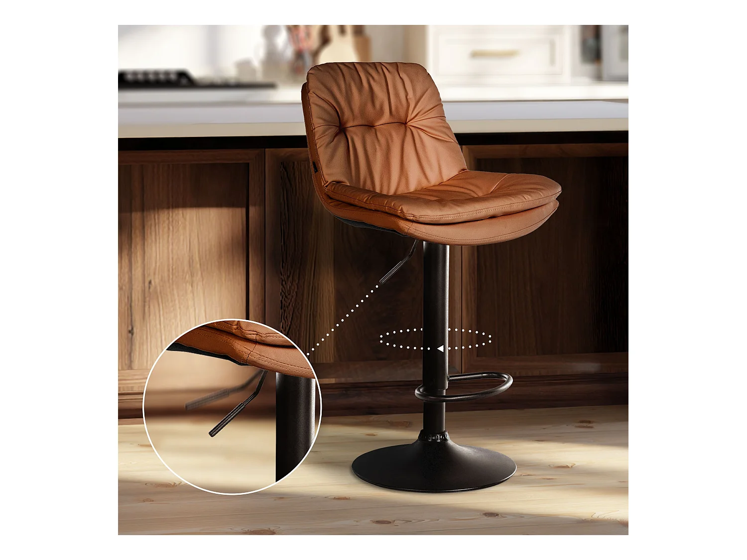 Tabouret de bar - Similicuir - Marron clair - Laurel