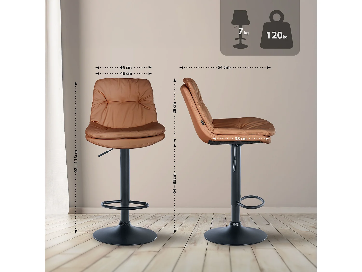 Tabouret de bar - Similicuir - Marron clair - Laurel