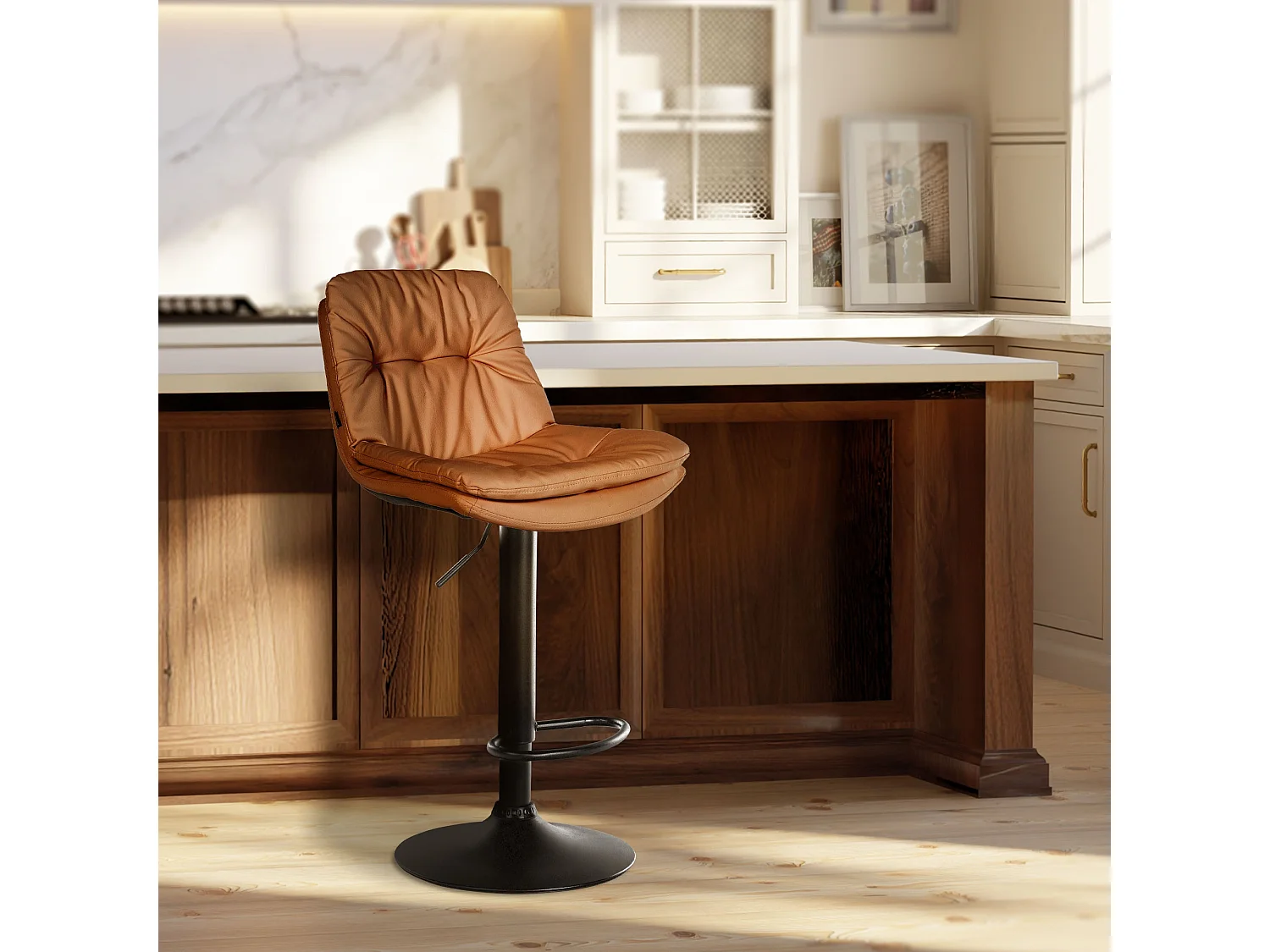 Tabouret de bar - Similicuir - Marron clair - Laurel