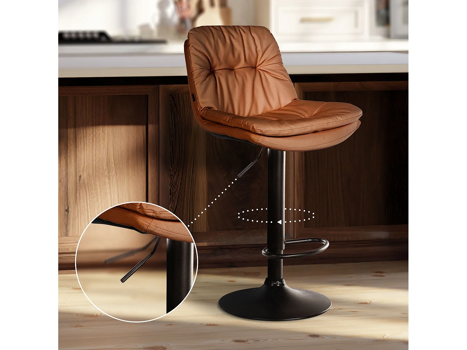 Tabouret de bar - Similicuir - Marron clair - Laurel