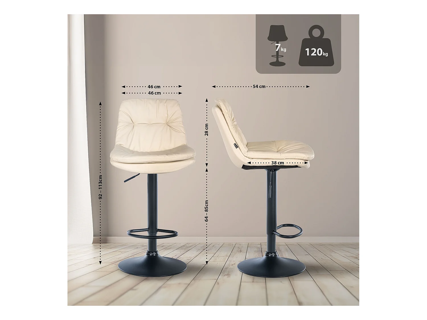 Tabouret de bar - Similicuir - Crème - Laurel