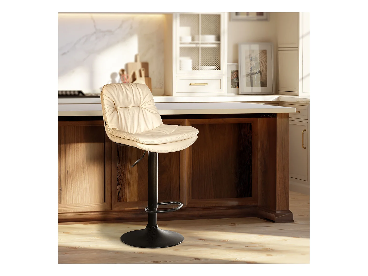 Tabouret de bar - Similicuir - Crème - Laurel