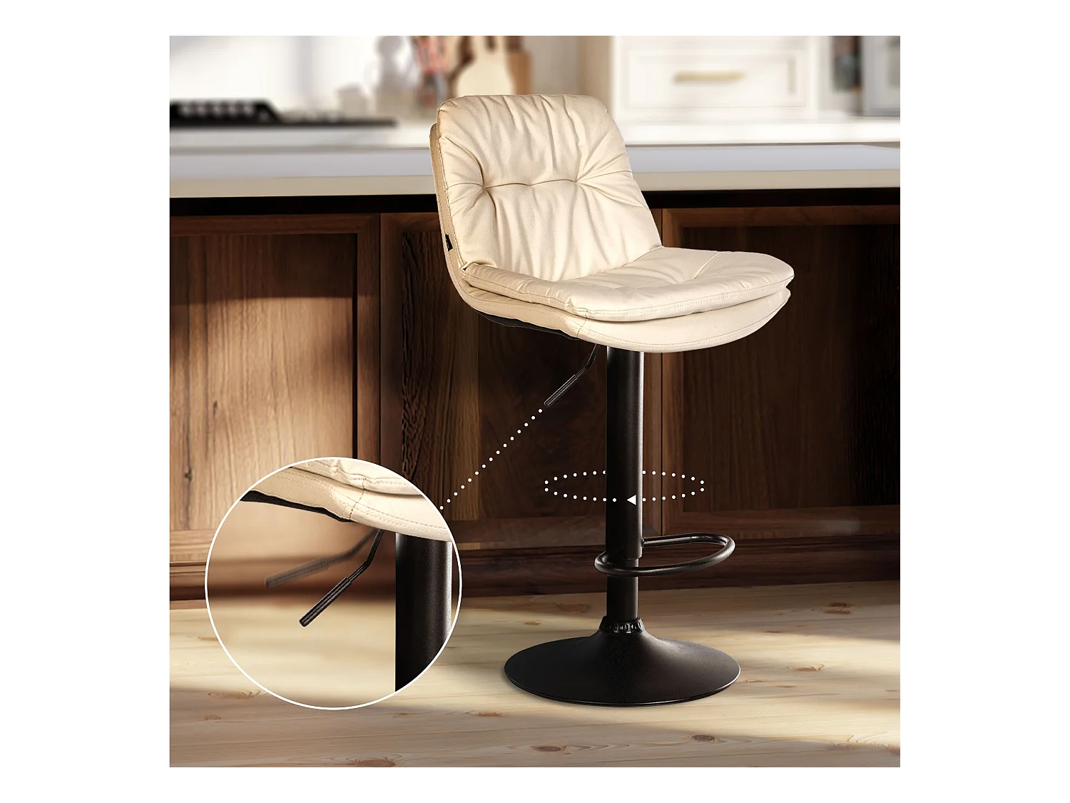 Tabouret de bar - Similicuir - Crème - Laurel