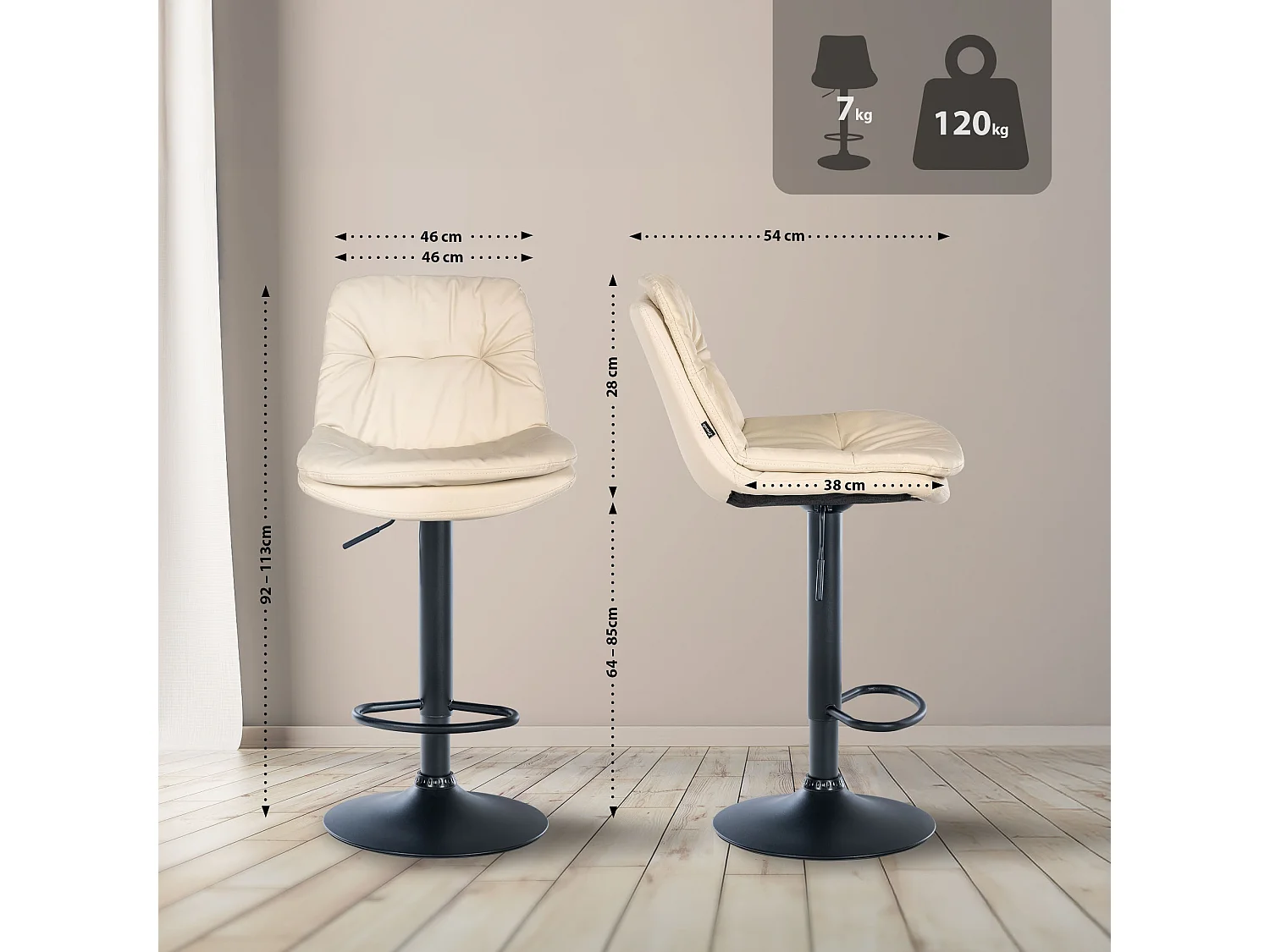 Tabouret de bar - Similicuir - Crème - Laurel