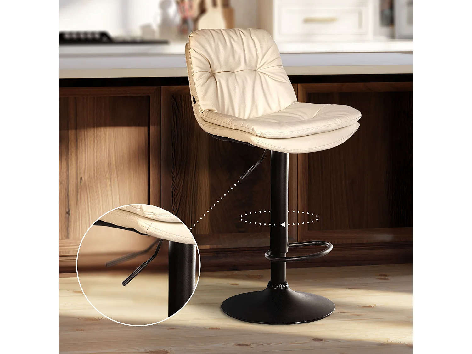 Tabouret de bar - Similicuir - Crème - Laurel