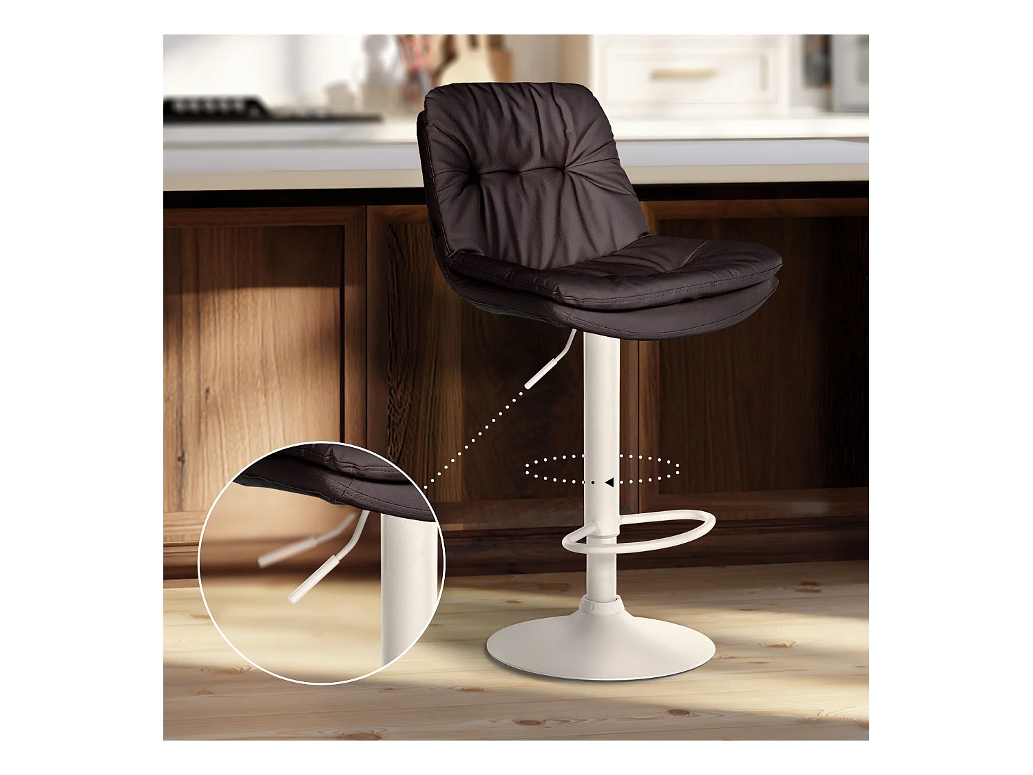 Tabouret de bar - Similicuir - Marron - Laurel