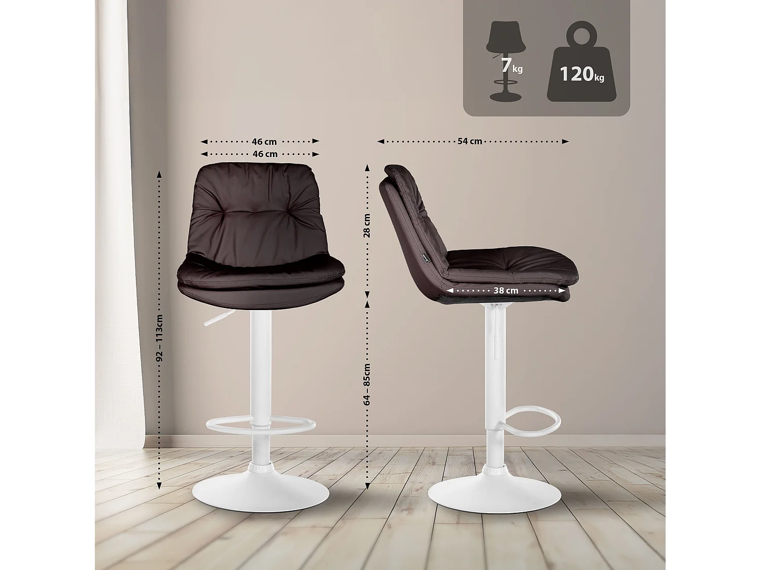 Tabouret de bar - Similicuir - Marron - Laurel