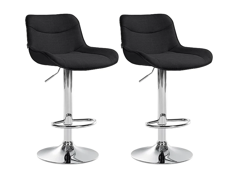 Lot de 2  Tabouret de bar - Tissu & Chrome - Noir - Vonore