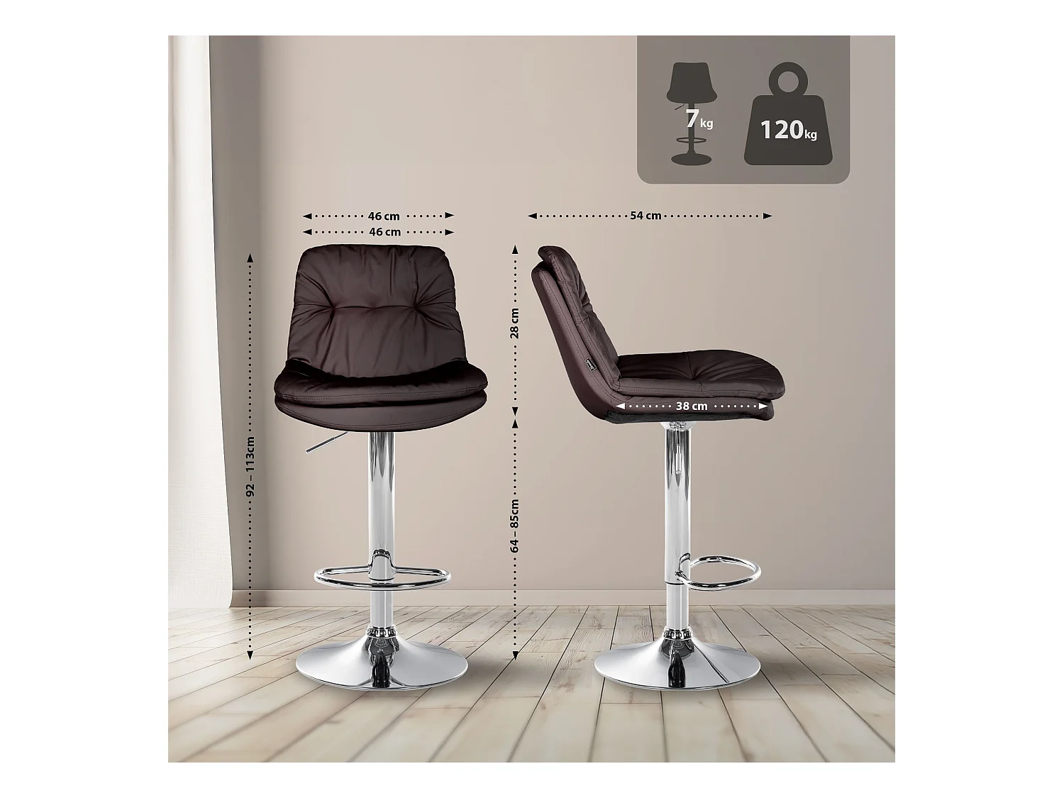 Tabouret de bar - Similicuir - Marron - Laurel