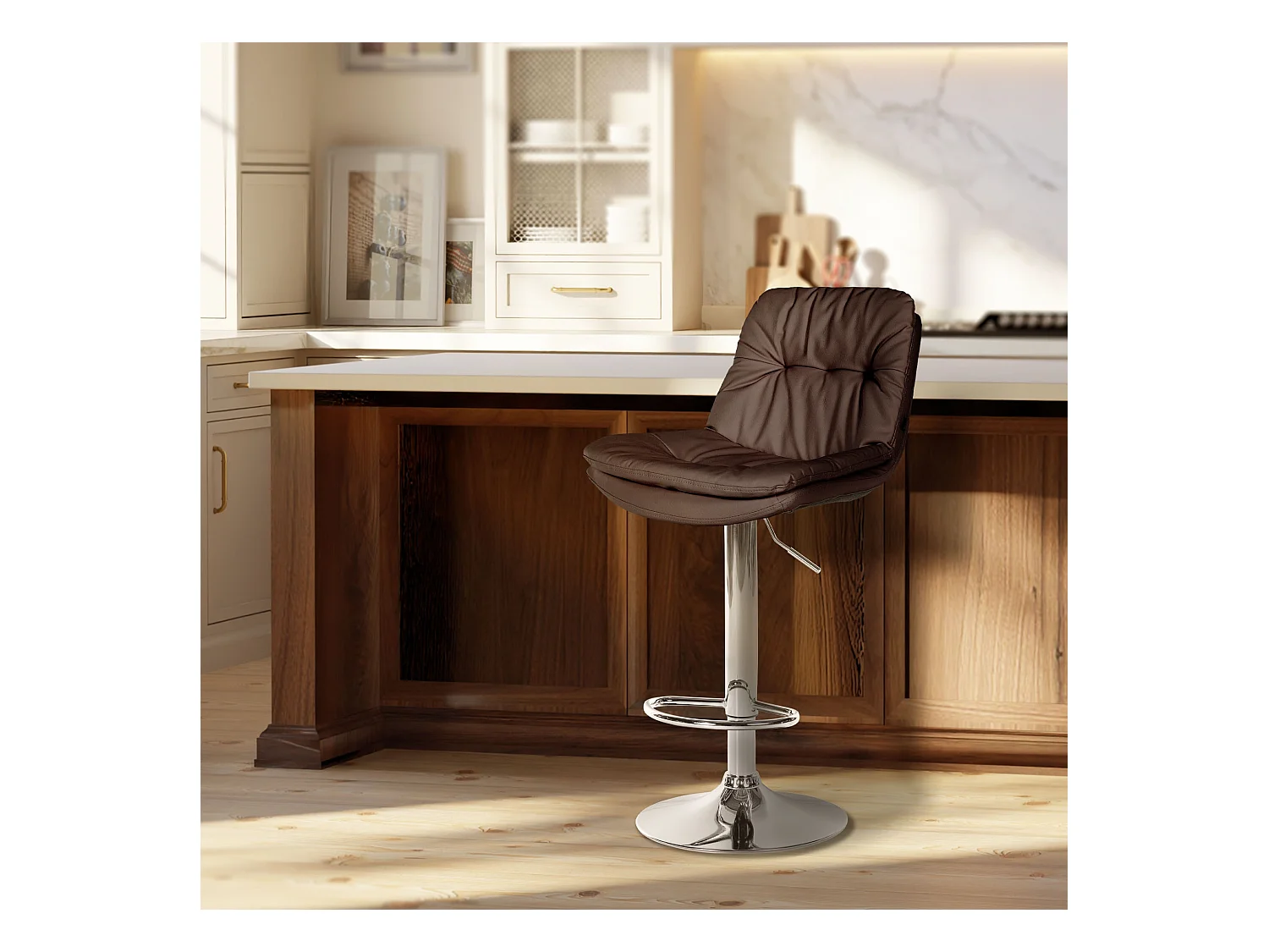 Tabouret de bar - Similicuir - Marron - Laurel