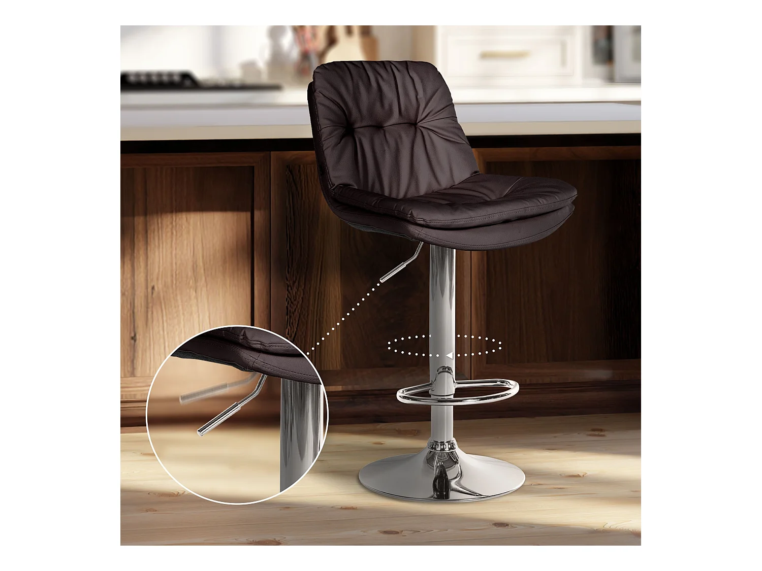 Tabouret de bar - Similicuir - Marron - Laurel