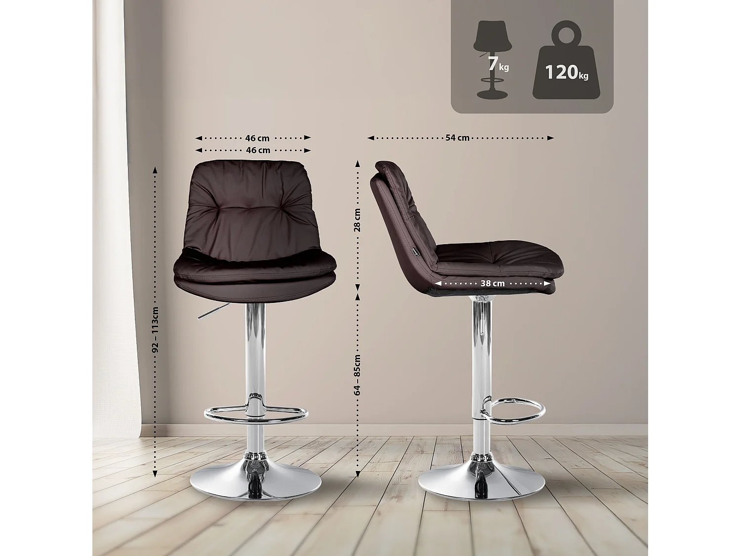 Tabouret de bar - Similicuir - Marron - Laurel