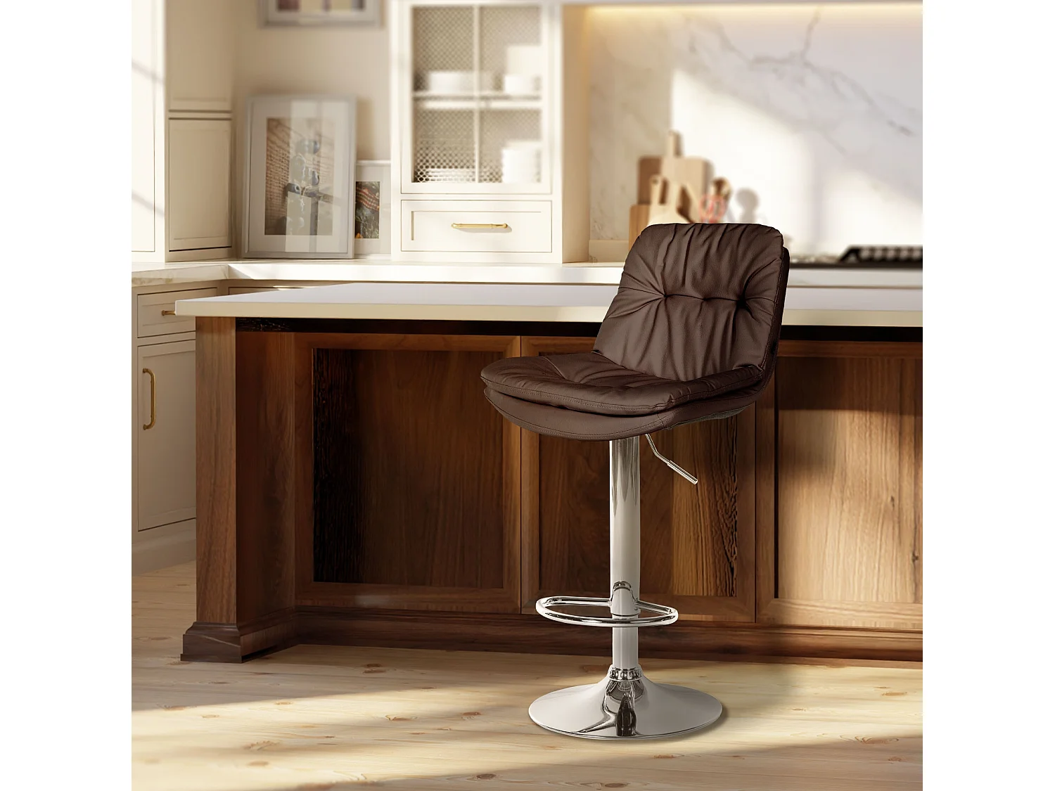 Tabouret de bar - Similicuir - Marron - Laurel